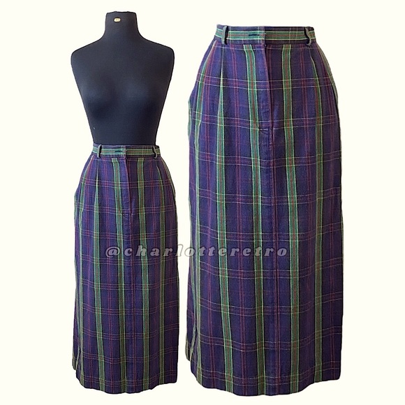 FINAL ⬇️ vtg Plaid High Waisted Denim Pencil Skirt w Pockets - Picture 1 of 11